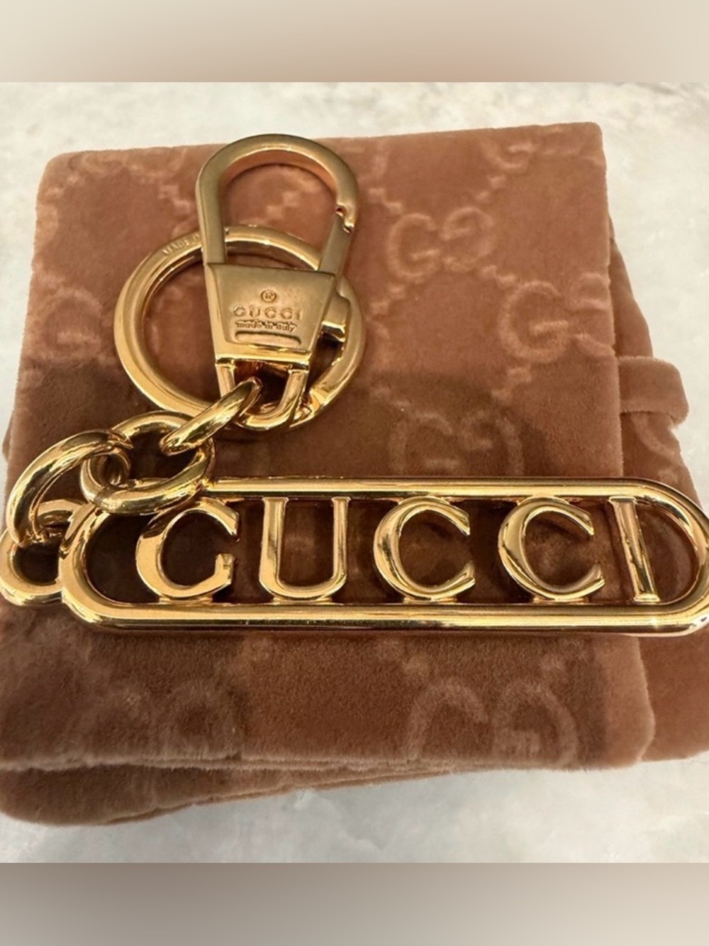 Gucci Gold Logo Bag Charm/Key Holder Accent - Gold